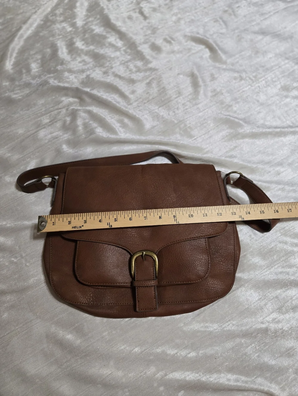 Classic Brown Faux Leather Crossbody Saddle Bag EUC